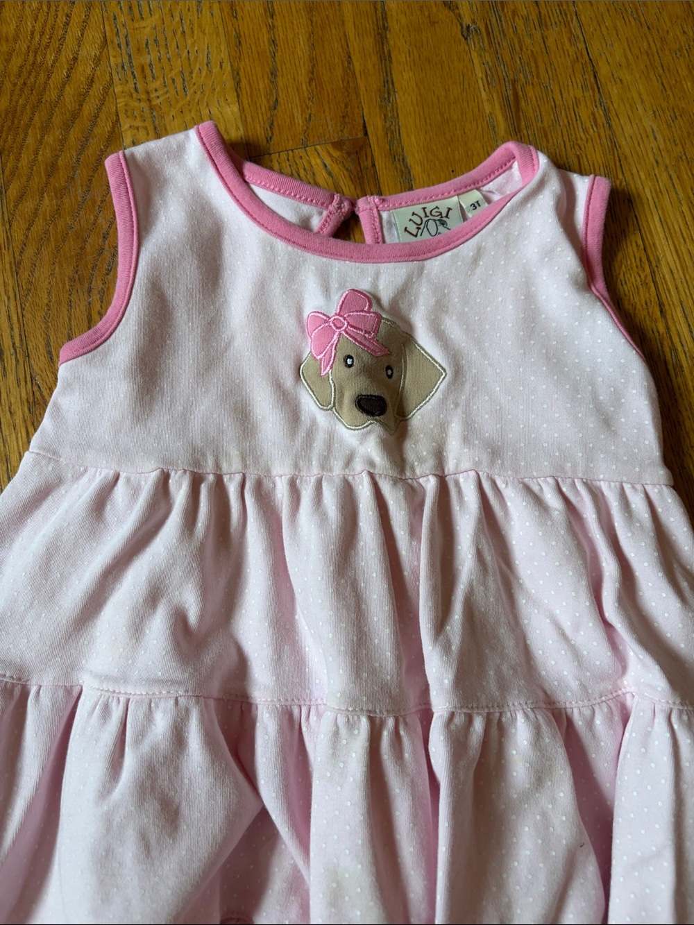 Luigi Kids Pink Sleeveless Dog Appliqué Dress